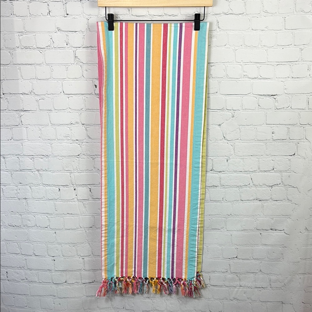 PIER 1 Pastel Striped Table Runner with Fringe Bottom 14"x68"